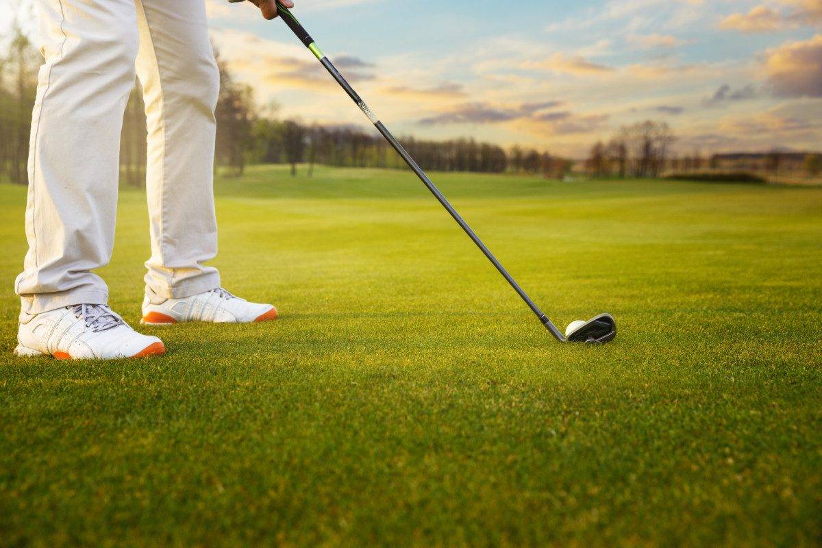 Golf club and ball in grass